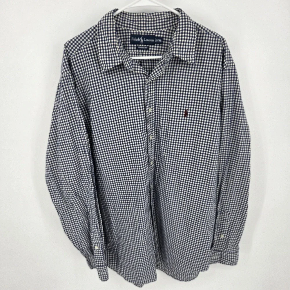 Polo Ralph Lauren‎ Classic Fit XXL Black White Gingham Plaid Button Shirt Mens